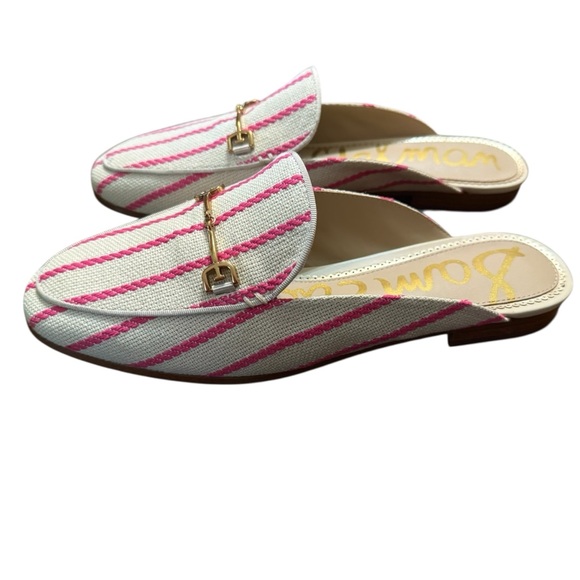 Sam Edelman Shoes - Sam Edelman Taffy Pink Stripe Canvas Linnie Bit Mules Size 7.5